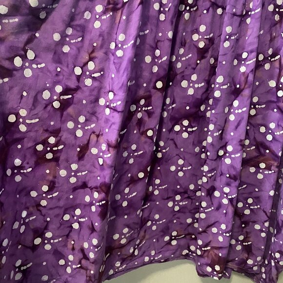 Handmade Plus Size Cotton Batik Purple White Print V-Neck Dress - Picture 5 of 9